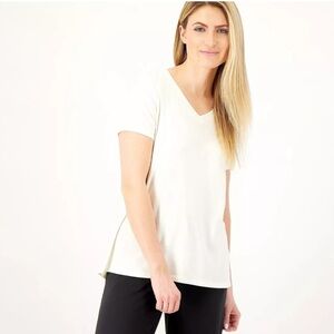 AnyBody Natural Cozy Knit Washed Tee With Seam Detail Size Large